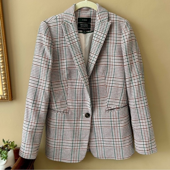 J. Crew Parke Plaid Nello Gori Wool Blazer Italian Neutral Houndstooth Size 00 - Picture 3 of 12